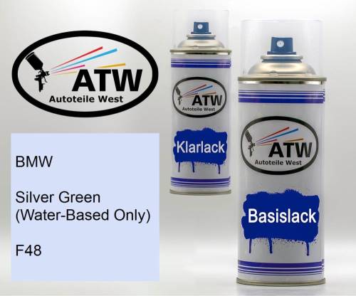 BMW, Silver Green (Water-Based Only), F48: 400ml Sprühdose + 400ml Klarlack - Set, von ATW Autoteile West.